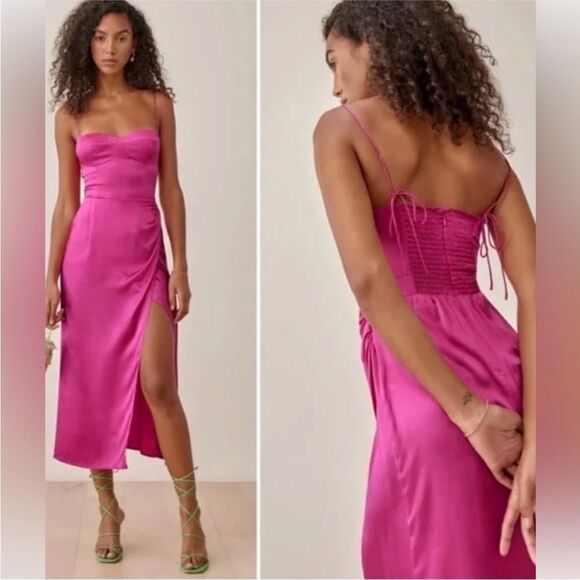 Reformation pink Marguerite silk midi dress in Flambé NWT $328 - Picture 3 of 11